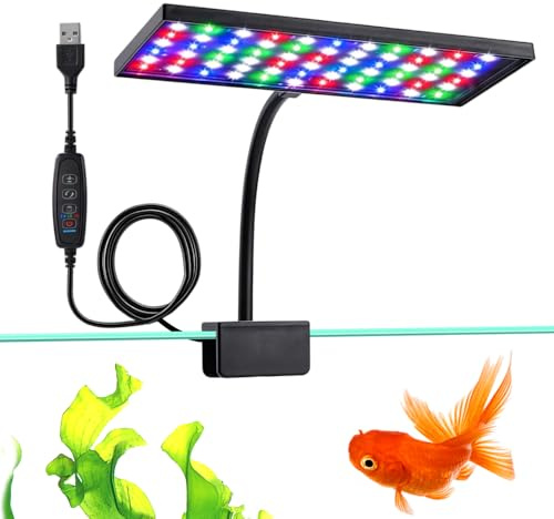Vollspektrum LED Aquarium Beleuchtung mit Zeitschaltuhr & Dimmer | Dimmbare, Vollspektrum, 360° Flexibler Schwanenhals, Clip-on Design, Integrierter Timer & Dimmer, für Süß- & Meerwasser