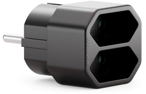 deleyCON Mehrfachstecker 2x Euro-Buchse 2,5A 1100W, 1 Stück - Schwarz | Mehrfachsteckdose Indoor, Eurokabel, Stromkabel, Steckdosenadapter, Stromadapter, Euro Adapter, Multi-Steckdose, Innenbereich