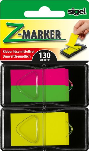 SIGEL HN485 Haftmarker im Spender, 130 Streifen, 2x Mini, 1x Standard, neonrot, neongrün, neongelb