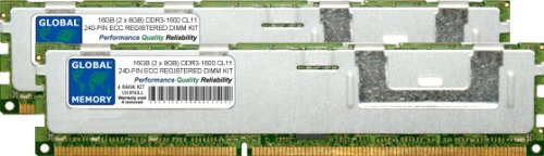 GLOBAL MEMORY RAM-Set (16 GB (2 x 8 GB) DDR3 1600 MHz PC3-12800 240-PIN ECC registriertes DIMM (RDIMM) für Server/Workstationen/Motherboards (4 Rang Kit Chipkill)