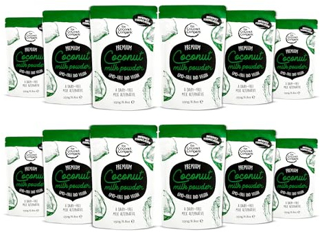 VEGAN Coconut Milk Powder - 12 pack - Vegan approved - 250g each - Bulk Coconut Milk Powder, 100% dairy-free, gluten-free, Kosher, 65% coconut oil, coconut powder