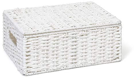 ARPAN 2 x Paper Rope Storage Hamper Basket With Lid - Ideal For Home/Office & Gifts Hamper - White (Medium)