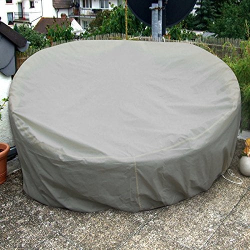 Sonneninsel Schutzhülle Rund 200cm Hellgrau Premium WASSERDICHT Liegeinsel Liege Abdeckplane Abdeckung Plane Rattan Garten Möbel Haube Hülle