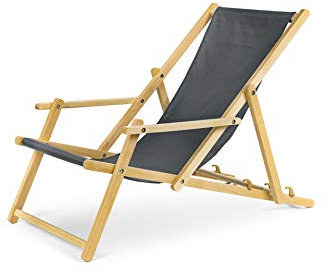 IMPWOOD Liegestuhl aus Buchenholz klappbar – Gartenliege mit Armlehnen & Verstellbarer Rückenlehne – Strandliege belastbar für Garten & Balkon – Holz-Liegestuhl grau