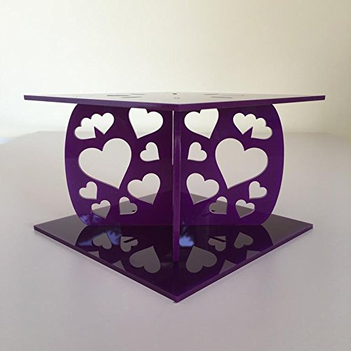 Alzata per torta a forma di cuore, quadrato, con base 30 cm, parte superiore 28 cm, colore: viola