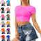 Re Tech UK - Women's Basic Ladies Short Sleeve Stretchy Crop Tops for Women, Slim Fit Crew Neck, Cropped T Shirt, Summer, Cute, Tshirt, Sizes 8-14 (S/M 8-10, Hot Pink)