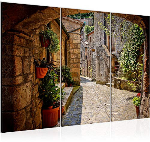 Runa Art Wandbilder Gasse in Italien Bild XXL Wohnzimmer Bunt Toskana 120 x 80 cm 3 Teilig 004831a