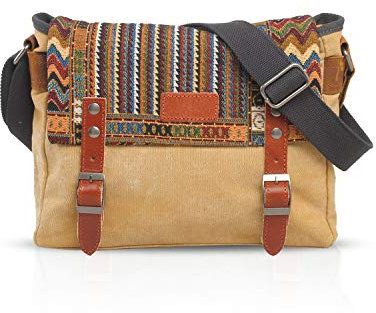 FANDARE Retro-Schultertasche, Herren/Frauen, Business, Crossbody Bag, Outdoor, Reisen, Camping, große Kapazität, Messenger-Tasche, atmungsaktiv, Segeltuch, kaki, L, Freizeitrucksack