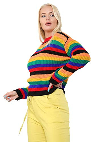 Crazy Girls Womens Ladies Baggy Long Sleeve Knitted Plain Chunky Top Sweater Jumper S-XL (M/L, Rainbow)