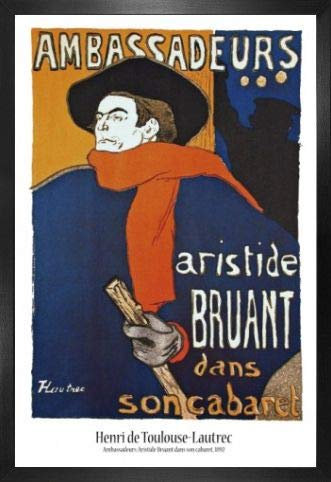 1art1 Henri De Toulouse-Lautrec Poster Plakat | Bild und MDF-Rahmen - Aristide Bruant Dans Son Cabaret (91 x 61cm)
