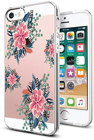 Verco Handyhülle für iPhone SE Case, Premium Muster Handy Cover für Apple iPhone 5/5S Hülle weiches Flexibles TPU Case (4 Zoll), Blumen Gesteck