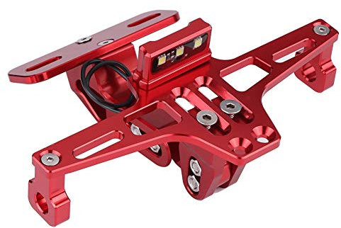 KIMISS Kennzeichenhalter mit LED-Beleuchtung, Motorrad-Kennzeichenrahmen mit Licht, Rot, Aluminiumlegierung, Heck