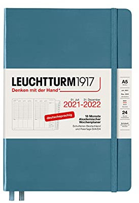 LEUCHTTURM1917 363657 Akademischer Wochenplaner 2022 Hardcover Medium (A5), 18 Monate, Stone Blue, Deutsch