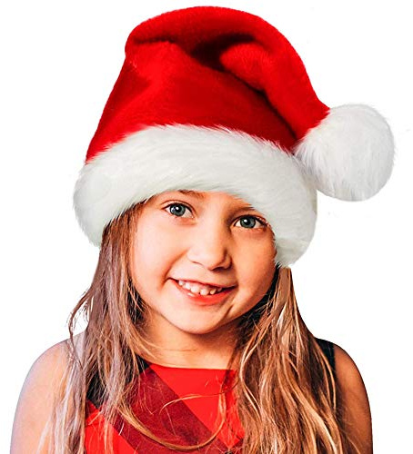 Beetop 2 X Kinder-Weihnachtsmütze, Weihnachtsmannmütze Nikolausmütze Plüsch Rand Rot Santa Mütze Partymütze aus Plüsch Für Kinder
