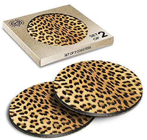 2 x Eco Boxed Cork Coasters - Wild Animal Leopard Cat Fur Print Drink Cup Mug Glass Table Mat #46429