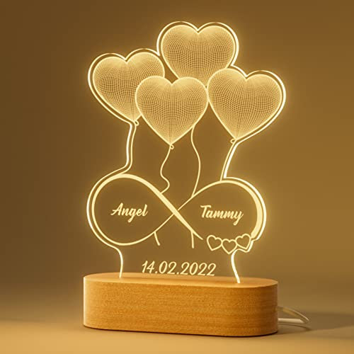 iDIY Personalisierte Herz Nachtlicht mit Ihren Namen - benutzerdefinierte Liebe Acryl Nachtlampe Glas leuchtende Zeichen Desktop Dekoration für Paar Liebhaber Mutter Familie Freunde Männer Frauen