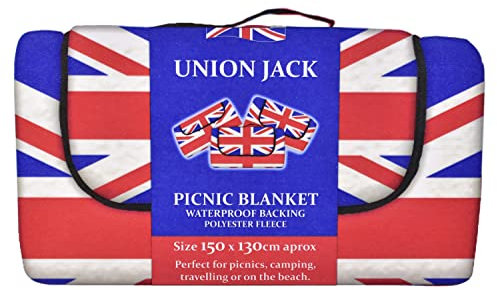KandyToys Out There Picknickdecke aus Fleece, wasserdicht, Motiv Union Jack, Platinjubiläum für Outdoor, Strand, Camping, Picknickdecke