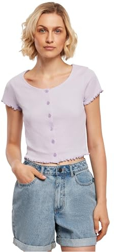 Urban Classics Damen Ladies Cropped Button Up Rib Tee T Shirt, Lilac, S EU
