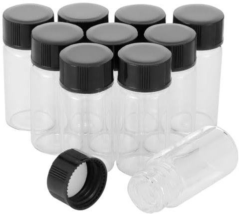 Unxuey 5 ml Glasprobenflaschen mit Schraubverschluss Laborfläschchen, Flüssigkeitsauffangbehälter für ätherische Öle, Kunststoffverschluss – 10 Stück