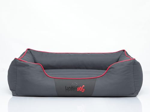 Bjird Hundebett - Hundekorb für kleine mittelgroße & große Hunde - Hundekissen - Hundesofa - Bezug abnehmbar und waschbar - Comfort - Größe: M - Grau mit Rot