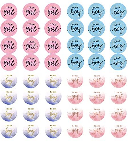 48 Stück Gender Reveal Aufkleber Team Jungen Team Mädchen Label Aufkleber Blau und Rosa für Partyeinladungen Abstimmspiel Geschlecht Offenbarung Baby Dekorationen Baby Shower (rund)