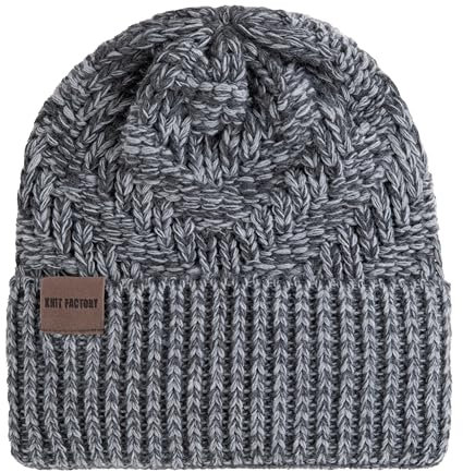 KNIT FACTORY - Sally Mütze - Strickmütze für Damen und Herren - Beanie - Wintermütze mit Wolle - Robusten Look - Hochwertige Qualität - Anthrazit/Grau