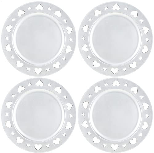com-four® 4x sottopiatti argento scintillante con bordo motivo - piattini riutilizzabili - decorazione tavola per matrimoni e altre occasioni - Ø 33 cm