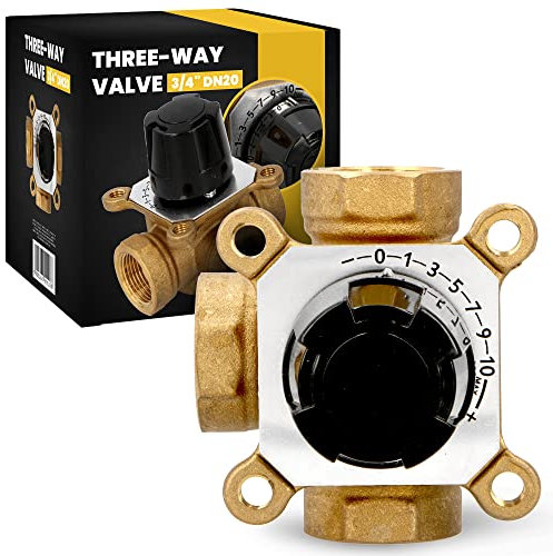 Vanne de mitigeur thermostatique à trois voies - Régulation du chauffage au sol - Réglage 3/4 DN20 - Soupape thermostatique pour température de l'eau - Thermostat Control