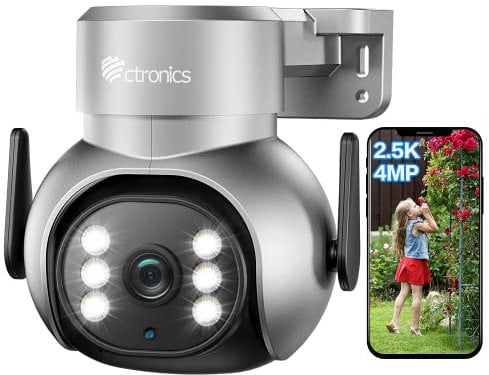 Ctronics 2.5K 4MP Überwachungskamera Aussen WLAN 2,4/5GHz, PTZ IP Kamera Outdoor Personenerkennung mit Automatischer Verfolgung, 30M Farbnachtsicht 2560x1920, Zwei-Wege-Audio (1, Silber)