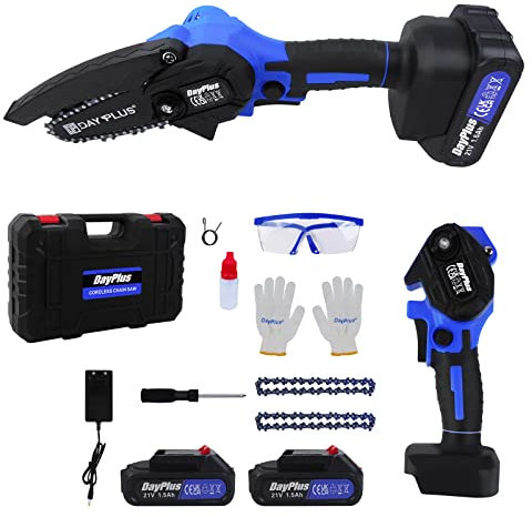 Mini Chainsaw Cordless 4-Inch Brushless 600W Electric Chain Saws, Handheld Pruning Saw with Safety Lock, Ideal for Cutting Woodwood Trees Gardening (Included 2 * 1.5Ah Batteries and Carry Case)
