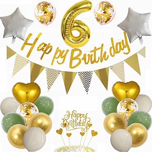Yunchu Online Luftballon 6. Geburtstag Dekoration 6 Jahr Junge Mädchen Grün and Gold Party Deko 6. Geburtstag Junge Mädchen Party Deko 6 Geburtstag Mädchen Deko Geschenk 6 jahre Geburtstag deko Ballon