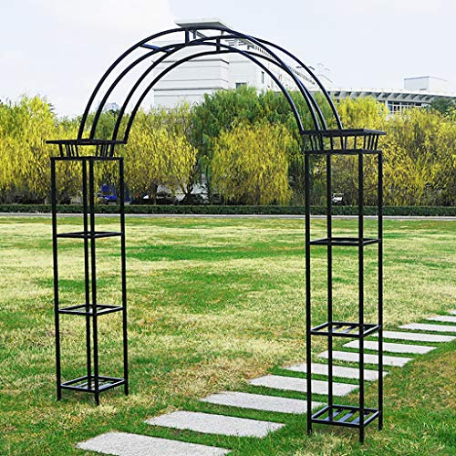 Arche De Jardin avec Support De Pot De Fleur, 222Cmx34Cmx245Cm, Support De Croissance De Jardin, Arche De Rose Extérieure (Noir) (Noir)