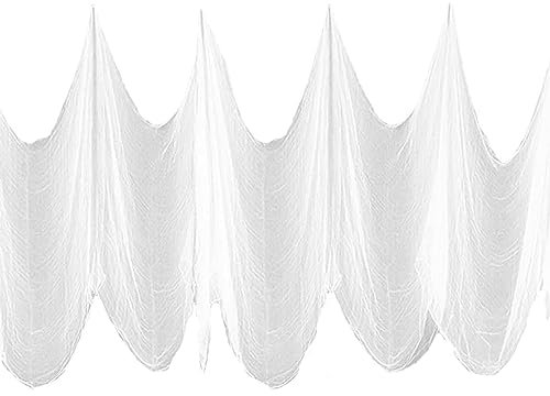 TheStriven 215 x 800 cm Halloween Gruseliges Gaze Halloween Deko Stoff Halloween-Mull Halloween Dekoration Schwarz Gaze Halloween Gruseliges Tuch Halloween Dekor für Spukhäuser Party (Weiß)