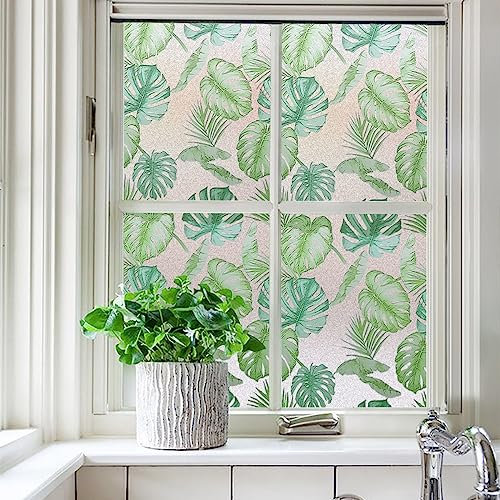 JOLIHOME Gebeizte Fensterschutzfolie Gemaltes Glas Fenster Aufkleber Nicht Klebende Mattierte Vinylfolie Wiederverwendbar Statisch Haftend Rollen für Badezimmer Dekor Schildkröte Bambus 44.5x200cm