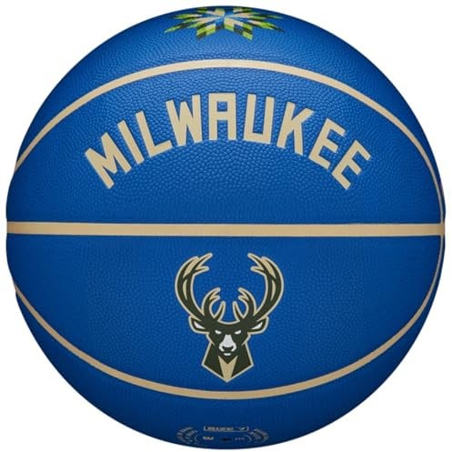 Wilson NBA Team City Collector Milwaukee Bucks Ball WZ4016417ID, Unisex, Basketball, Blue/Black/Green, 7