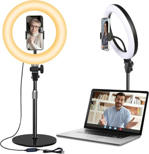 Ringlicht mit Stativ,Ring Light Tisch Selfie Licht Ringleuchte Lichtring,10.5 Zoll 3 Lichtfarben 10 Helligkeiten LED Ring Licht Handy stativ mit licht für Makeup/YouTube/Fotografie/TikTok