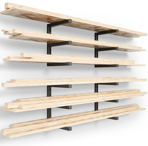 YYR Holz-Organizer und Holzregal, Wandhalterung, robustes Metallregal mit 6 Ebenen, hält bis zu 544 kg, für drinnen und draußen, Schwarz