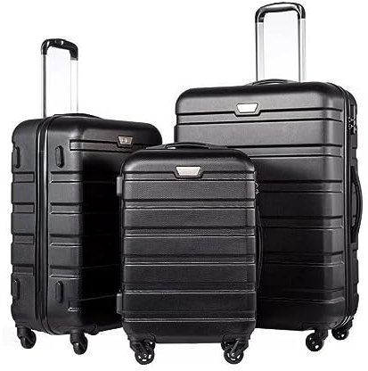 AMYSTY Koffer Trolley Reisekoffer Handgepäck 3-teiliges ABS-Gepäckset Mit Schlössern, Inklusive 20, 24, 28 Spinner-Koffer Rollkoffer(Black)