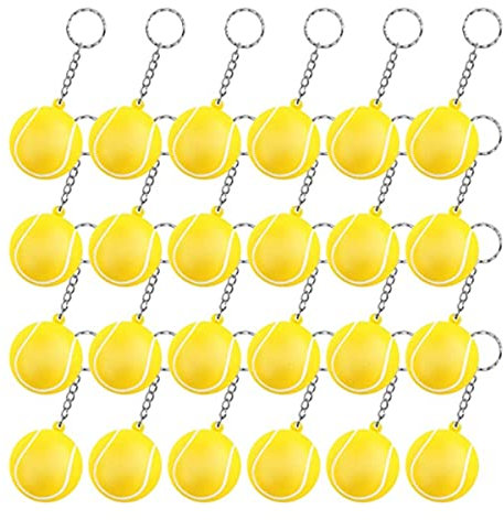 Lzeouean Lot de 24 Porte-CléS Balle de Tennis, Mini-Porte-CléS Balle Anti-Stress, Porte-CléS Balle de Sport, RéCompense de pour GarçOns Filles Enfants