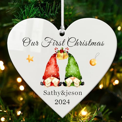 Personalised Christmas Tree Decorations Our First Christmas Baubles for New Couple 1st Mr.&Mrs Xmas White Acrylic Orneaments Gifts Custom Bauble(Heart,Design 1)