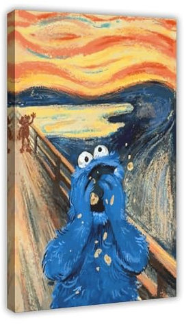 RePaLy Leinwandposter Screaming Cookie Monster von Edvard Munch für Schlafzimmer, Dekoration, Sportlandschaft, Büro, Raumdekoration, Geschenk, Rahmen-Stil, 20 x 30 cm