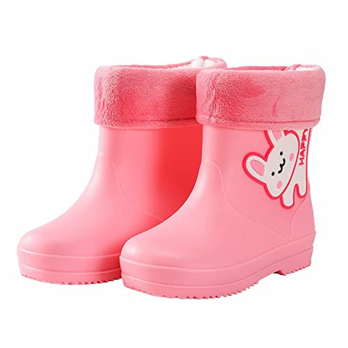 Baby Lammfell Regenschuhe für Kinder, rosa Kaninchen, Cartoon-Charakter, Regenschuhe, und Mädchen, Wasserschuhe, Baby-Regenstiefel, Wasserstiefel Überzieher Schuhe Baby Wasserdicht (Pink, 35 Big Kids)