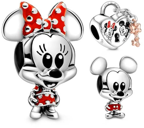 Tonsunul Charm Anhänger Mickey&Minnie Armband Charms Anhänger Set Armband Anhänger Charms Mickey Charms Anhänger Silber 925 Charms für Frauen Armbänder Halskette Geschenk für Muttertag