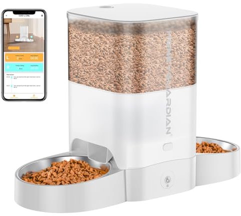 honeyguaridan Distributeur Croquettes Chat Automatique WiFi 2.4G, Distributeur Croquettes Chat Connecté avec 2 Bols, Répartition équilibrée des Portions, Nourrir à Distance pour Chats/Chiens
