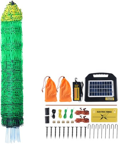 VEVOR Elektrozaunnetz, 1,21 x 30,48 m, PE-Netzzaun mit Solarladegerät/Pfosten/Doppelspitzenpfählen, praktisches tragbares Netz für Hühner, Enten, Gänse, Kaninchen, für den Einsatz in Hinterhöfen