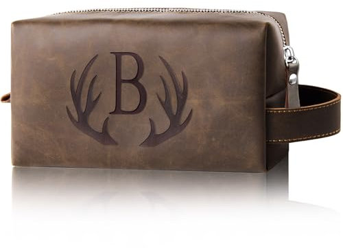 Aganmi Trousse de toilette de voyage personnalisée pour homme, lettre initiale, sac de rasage imperméable en cuir synthétique, accessoires de toilette, sacs de rangement essentiels de voyage, cadeaux