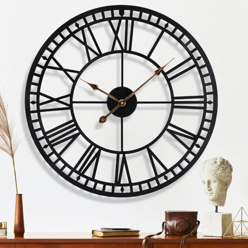 Warminn Groß WanduhrOhne TickgeräUsche 50cm Lautlos Römische Ziffer Quarz Batterie Betriebene Wanduhr Einfach zu Lesen für Zimmer Zuhause KüChe Schlafzimmer Büro Schule (50cm)