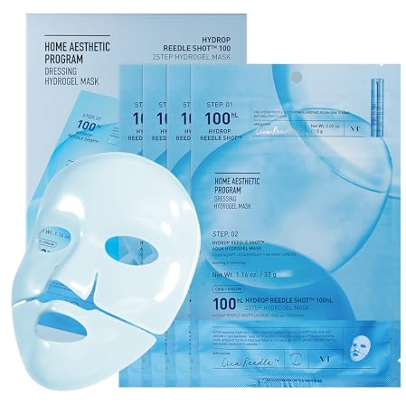 VT COSMETICS Hydrop Reedle Shot 100hl 2-Step Hydrogel Mask(34.5gx4ea), Intensive Hydrating, Exosome Hyaluronic Acid, Dewy & Glass Skin, Overnight Melting Mask, Korean Facial Mask