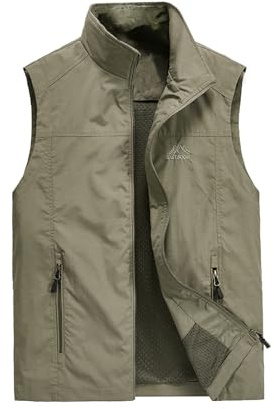 Vivikivi Men’s Lightweight Gilet Casual Vest with pockets, Khaki, L