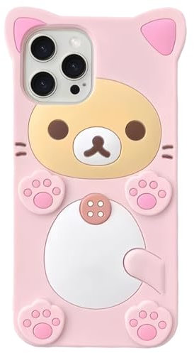 IAIYOXI 3D Cute Cartoon Bear Phone Case for iPhone 16 Pro - Fashionable and Stylish - Funny Pink Bear Design - Soft TPU Protective Case - Kawaii Silicone Cover for Women, Girls, and Kids